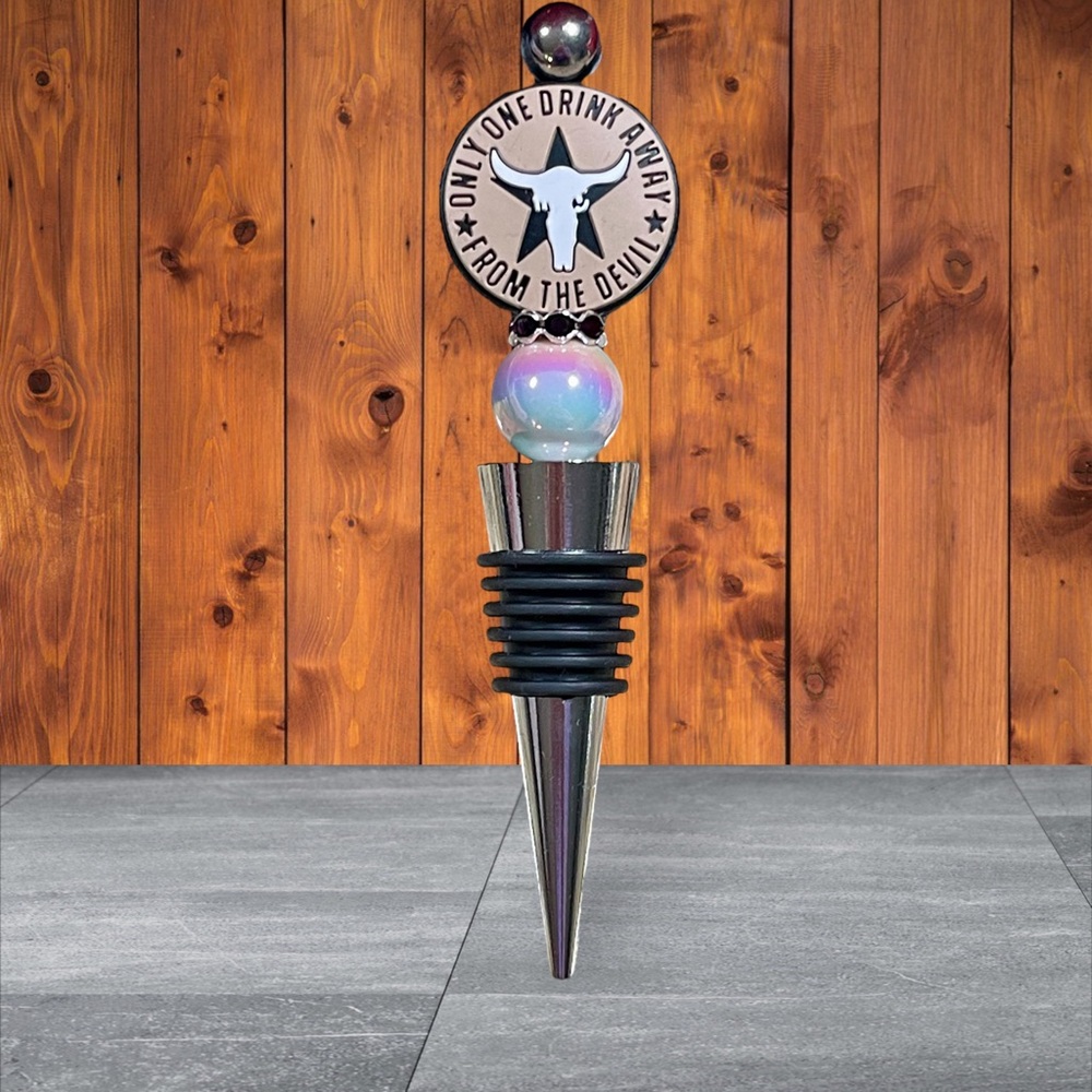 Handmade only one drink away from the devil beaded wine stopper